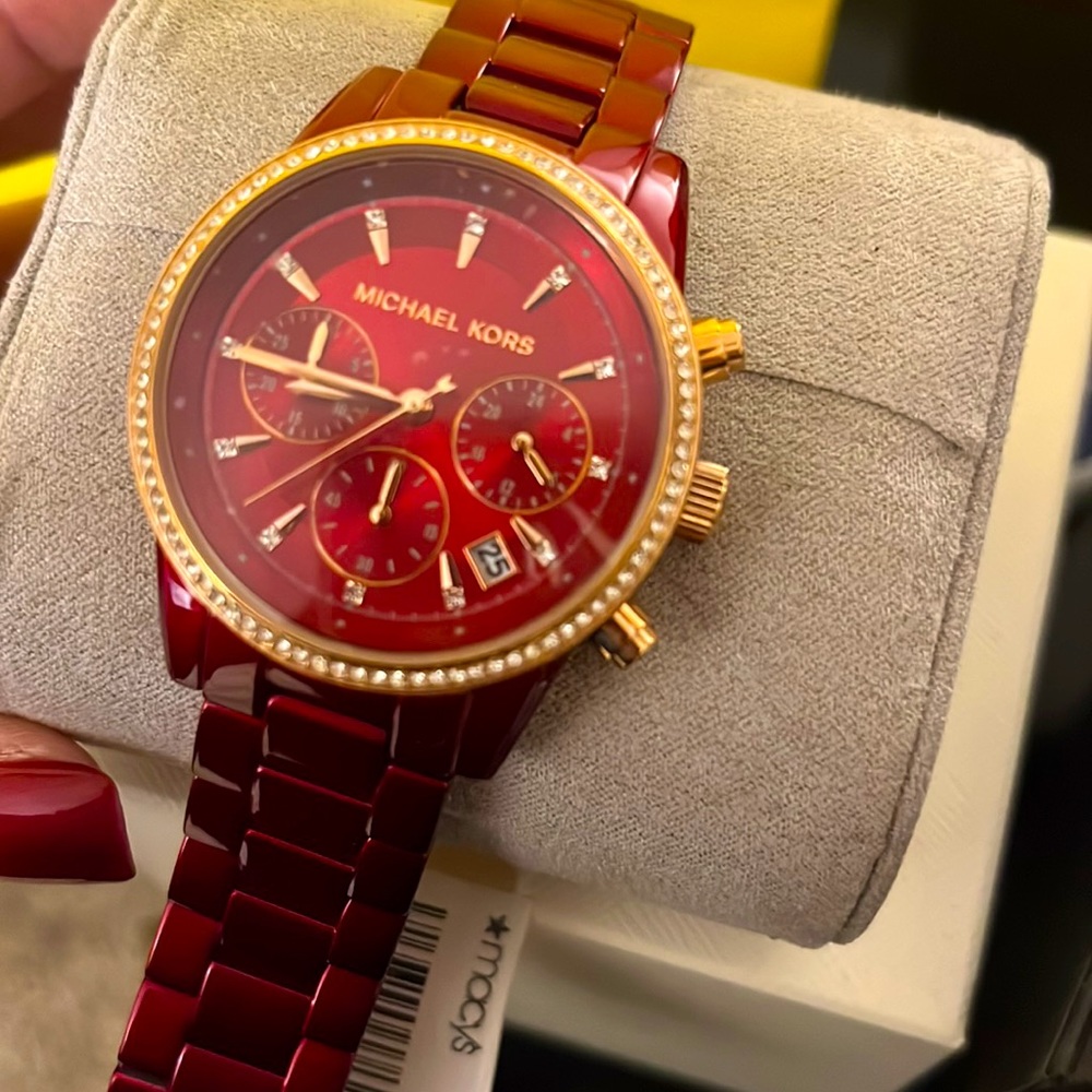 Red rhinestone Michael Korda watch - new with Tags